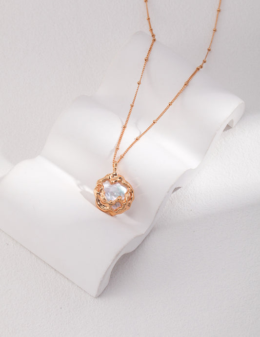 Lace Encased Pearl Pendant Necklace