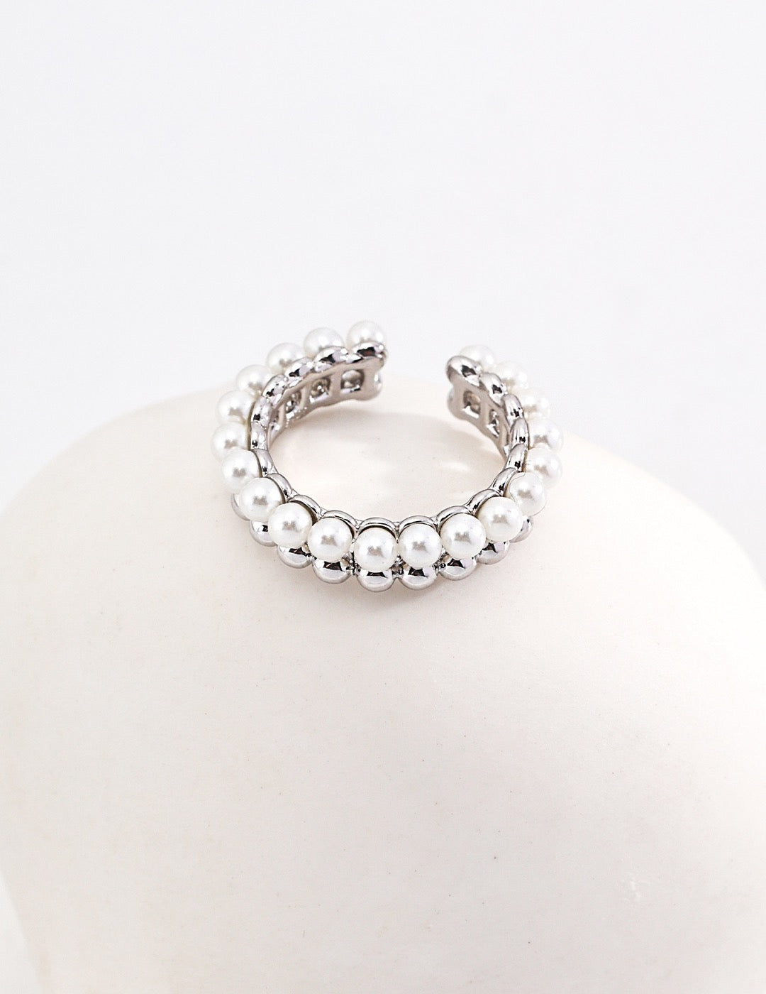 Half Pearl Half Silver Ring