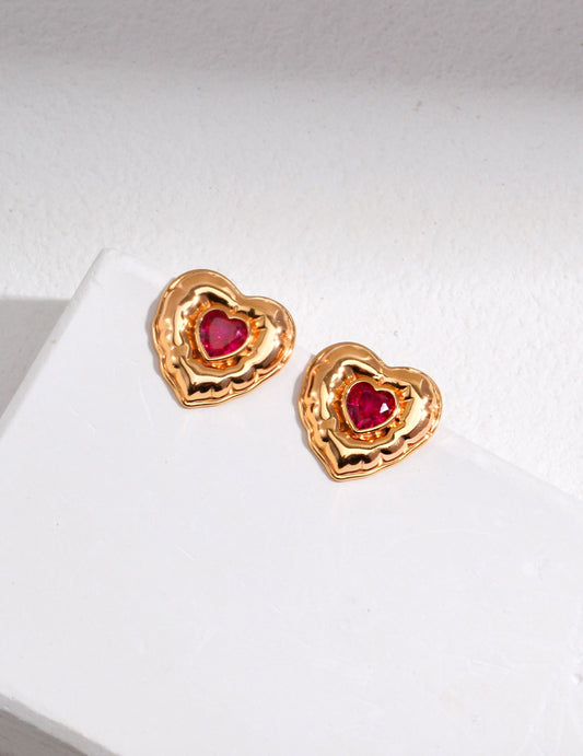 Crimson Heart Pendant Earrings