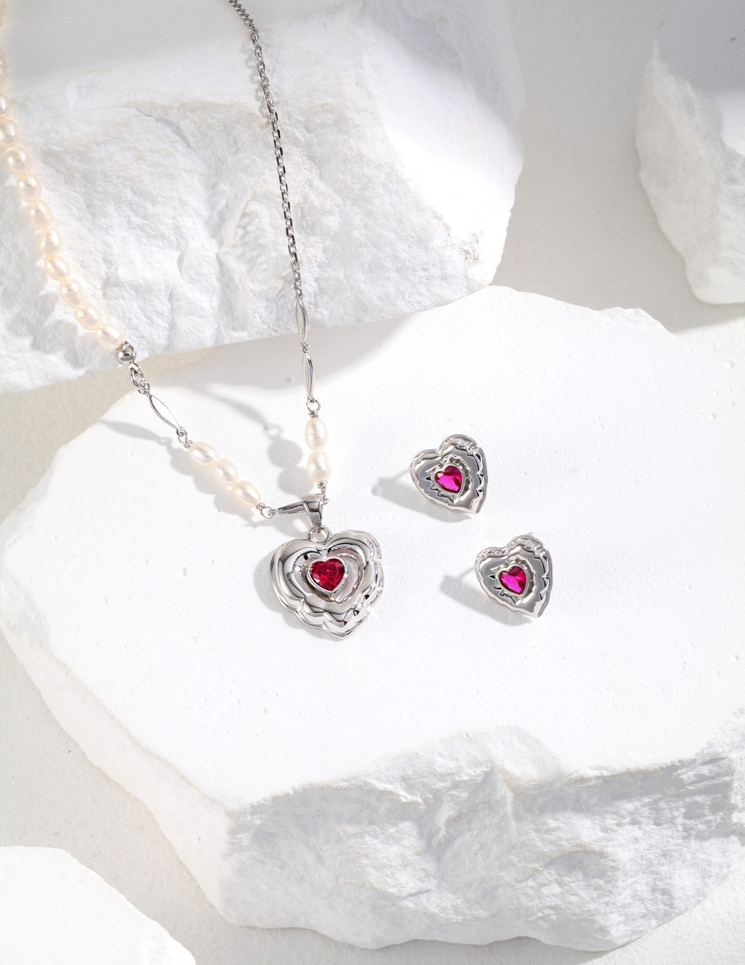 Crimson Heart Pendant Earrings